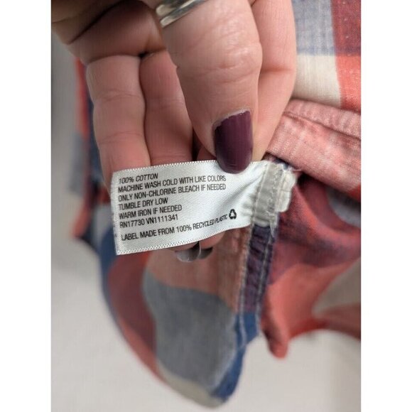 Merona women's Half Button Up Red, White & Blue Plaid Polka Dot Shirt, F10 - Picture 3 of 5